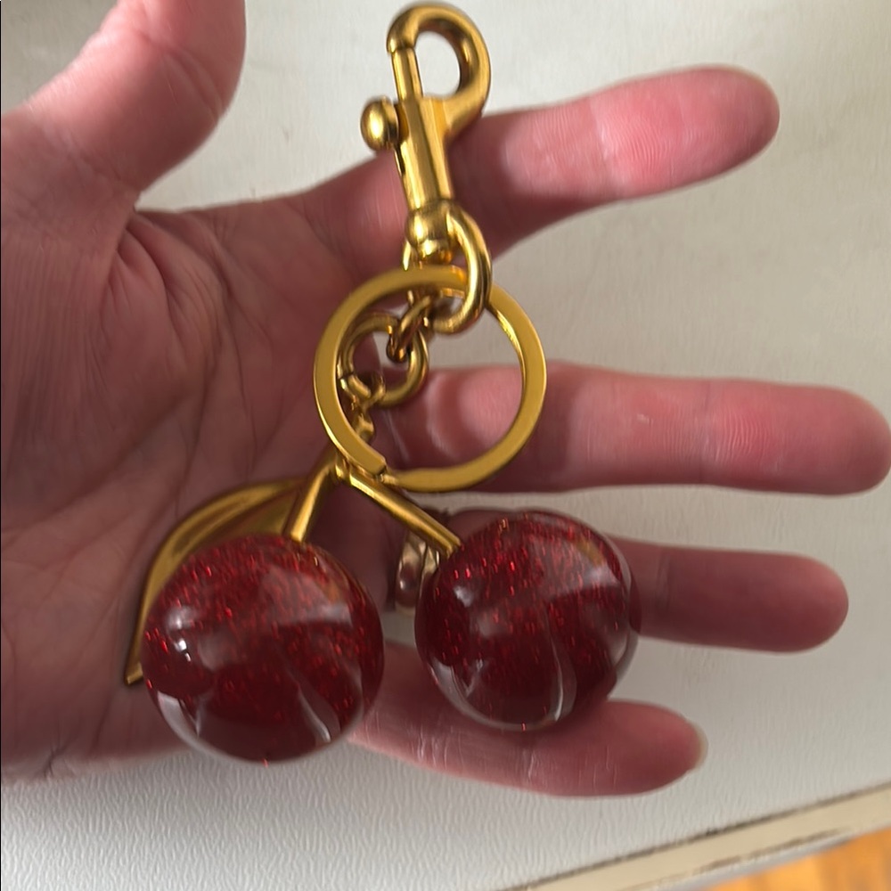 Gold and Red Cherry Keychain